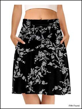 Women Midi Skirt Knee Length Flowy Pleated High Waist A-Line